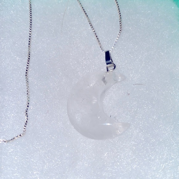 Quartz Crystal Moon 🌙 boho hippie Sterling Silver 16” Necklace - Picture 2 of 6